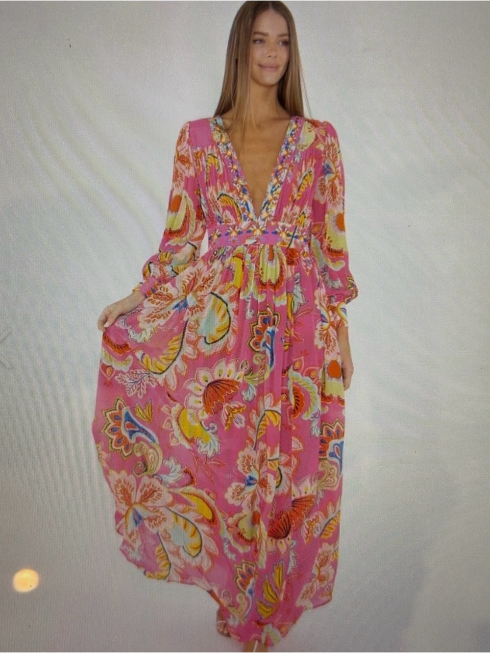 TAJ by SABRINA CRIPPA Pink Bohemian Maxi Dress, Hand Embroidered, S, NWT